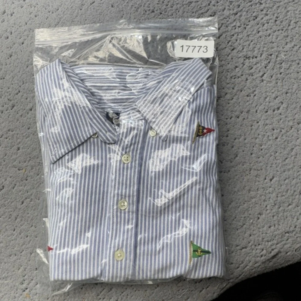 Polo Ralph Lauren Shirt Mens 2XL‎ Blue Stripe Flags Knit Oxford Preppy Nautical